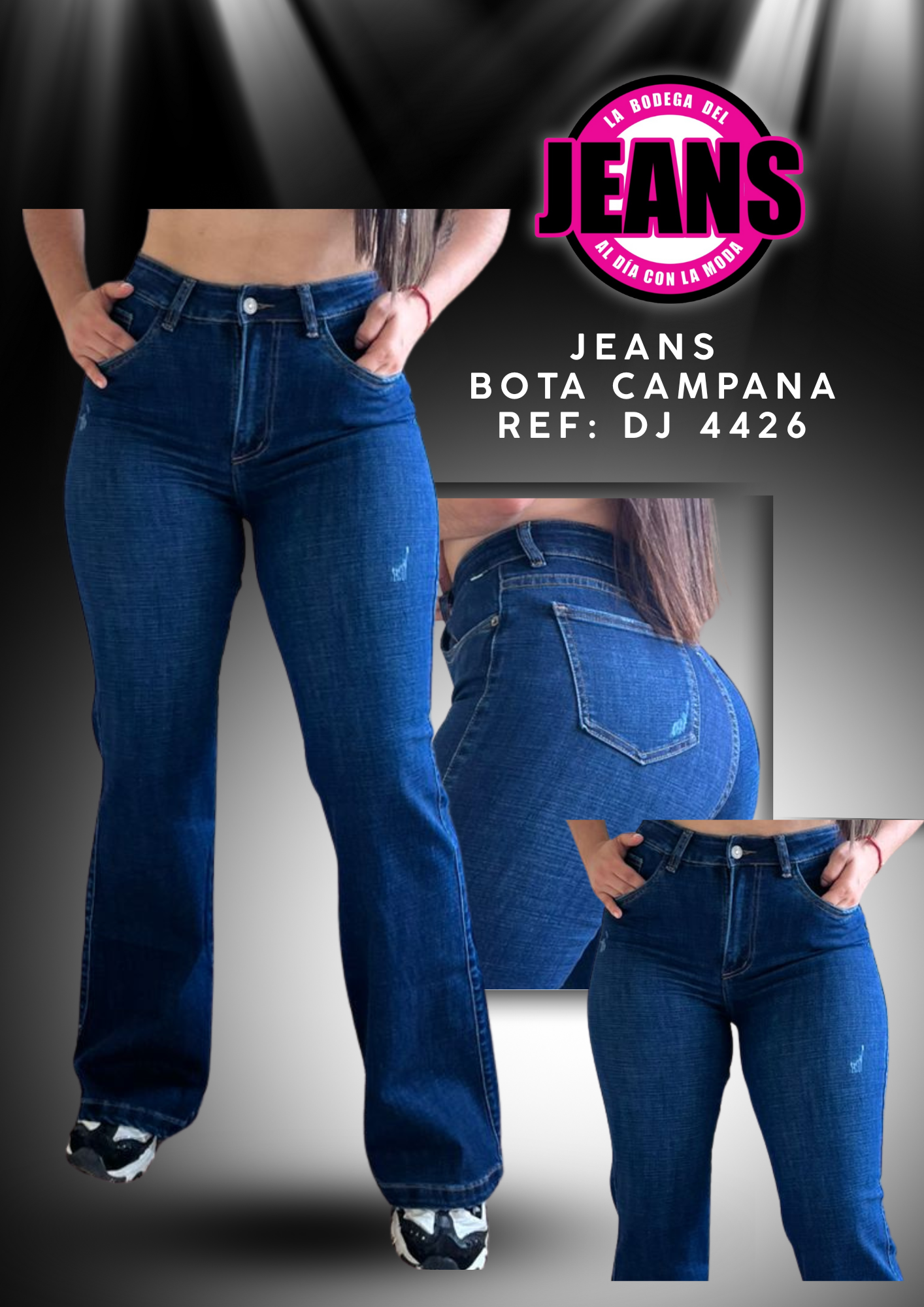 JEANS BOTA CAMPANA FLARE, TIRO ALTO 4426