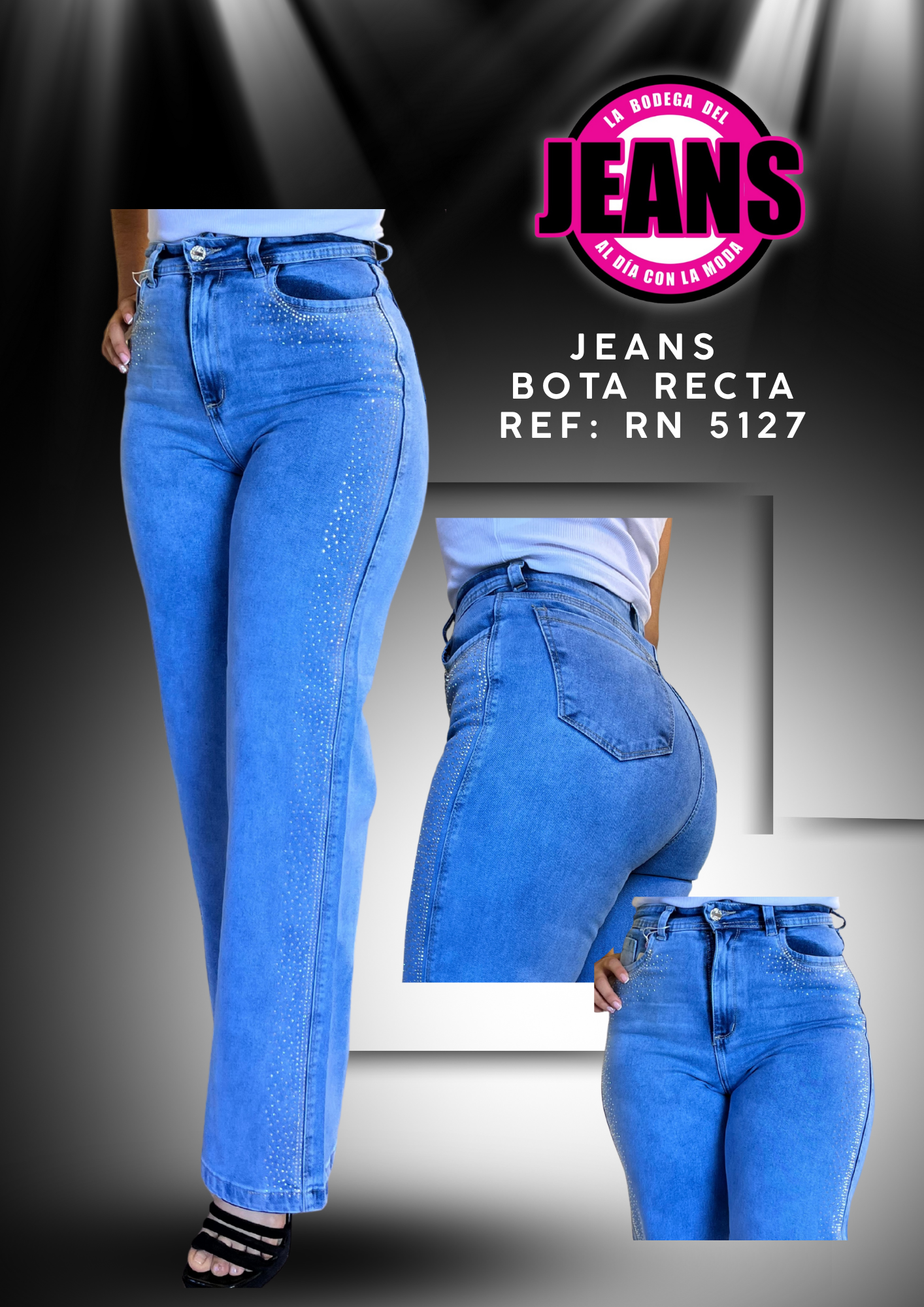 LINEA PLUS, JEANS PALAZZO CON PEDRERIA 5127