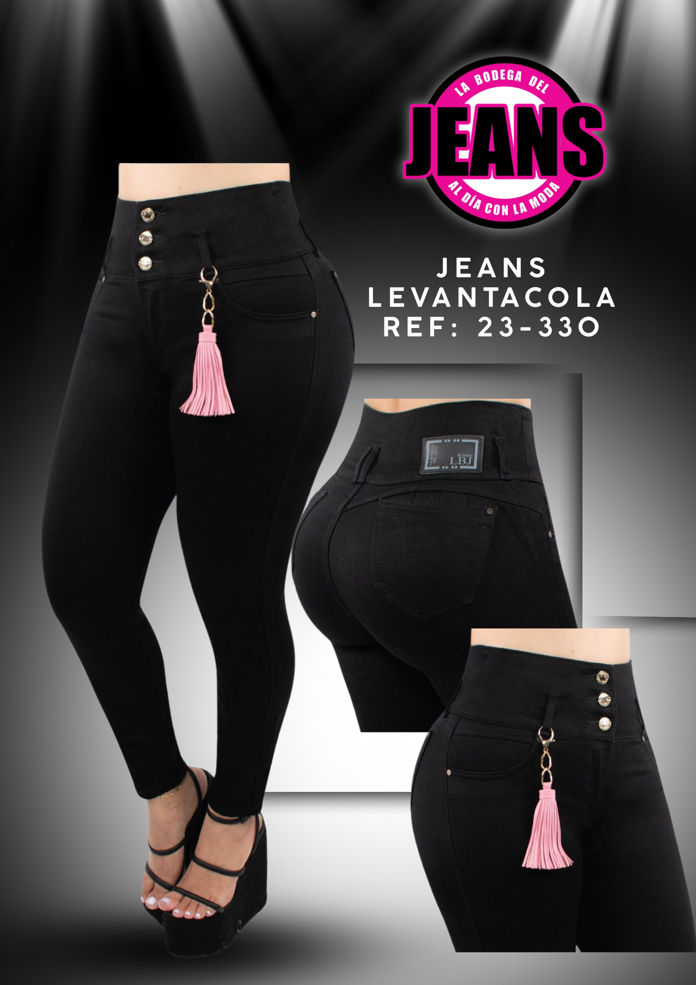 LINEA PLUS, JEANS PRETINA ANCHA CON BOLSILLOS 23-330