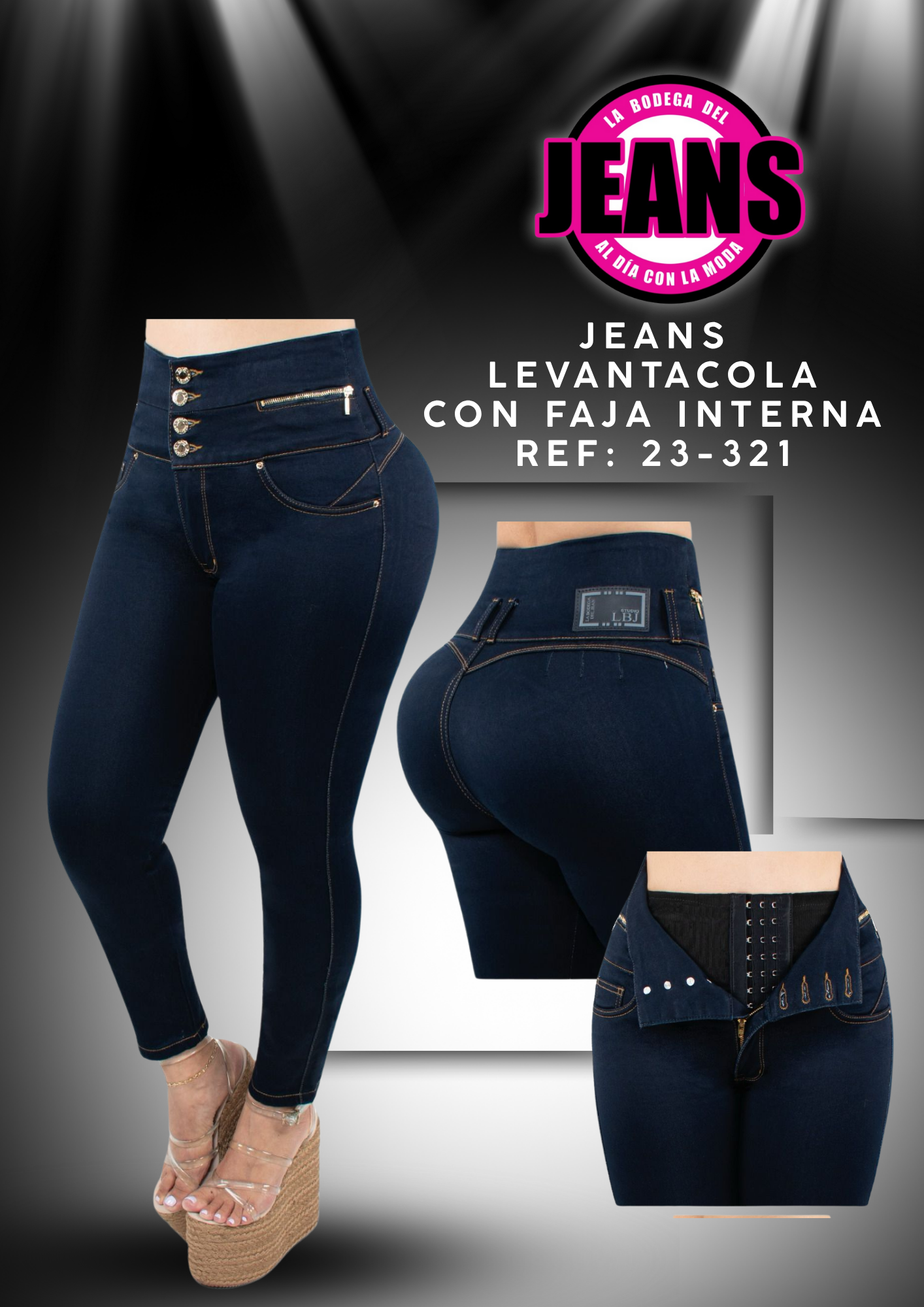 LINEA PLUS, JEANS PRETINA ANCHA, SIN BOLSILLOS CON FAJA INTERNA 23-321