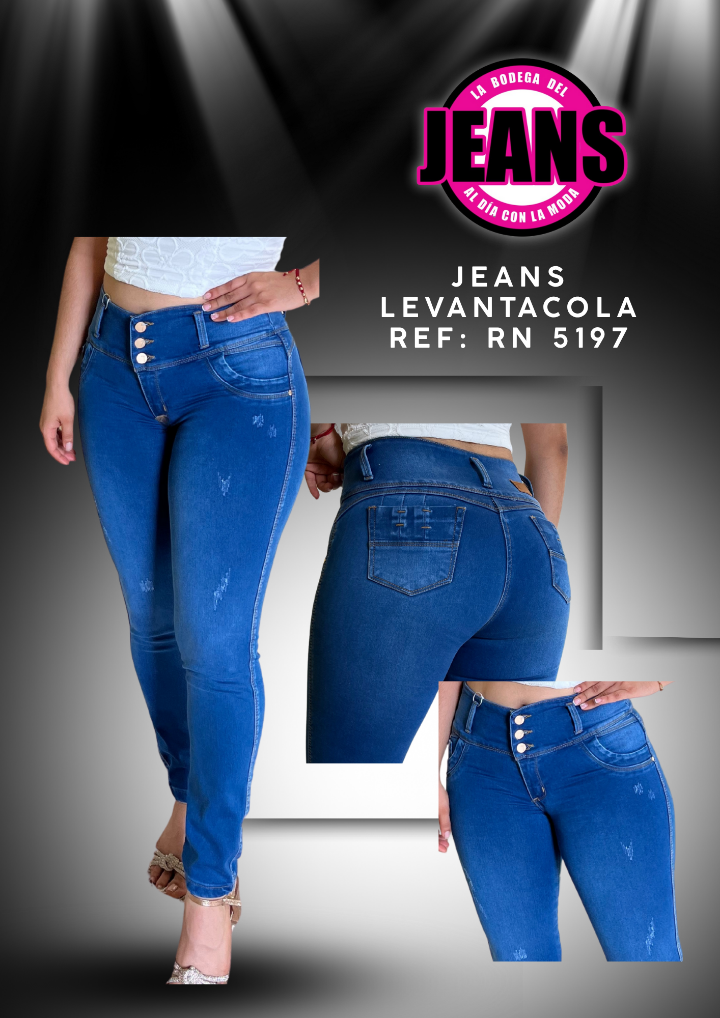 LINEA PLUS, JEANS PRETINA ANCHA CON BOLSILLOS 5197