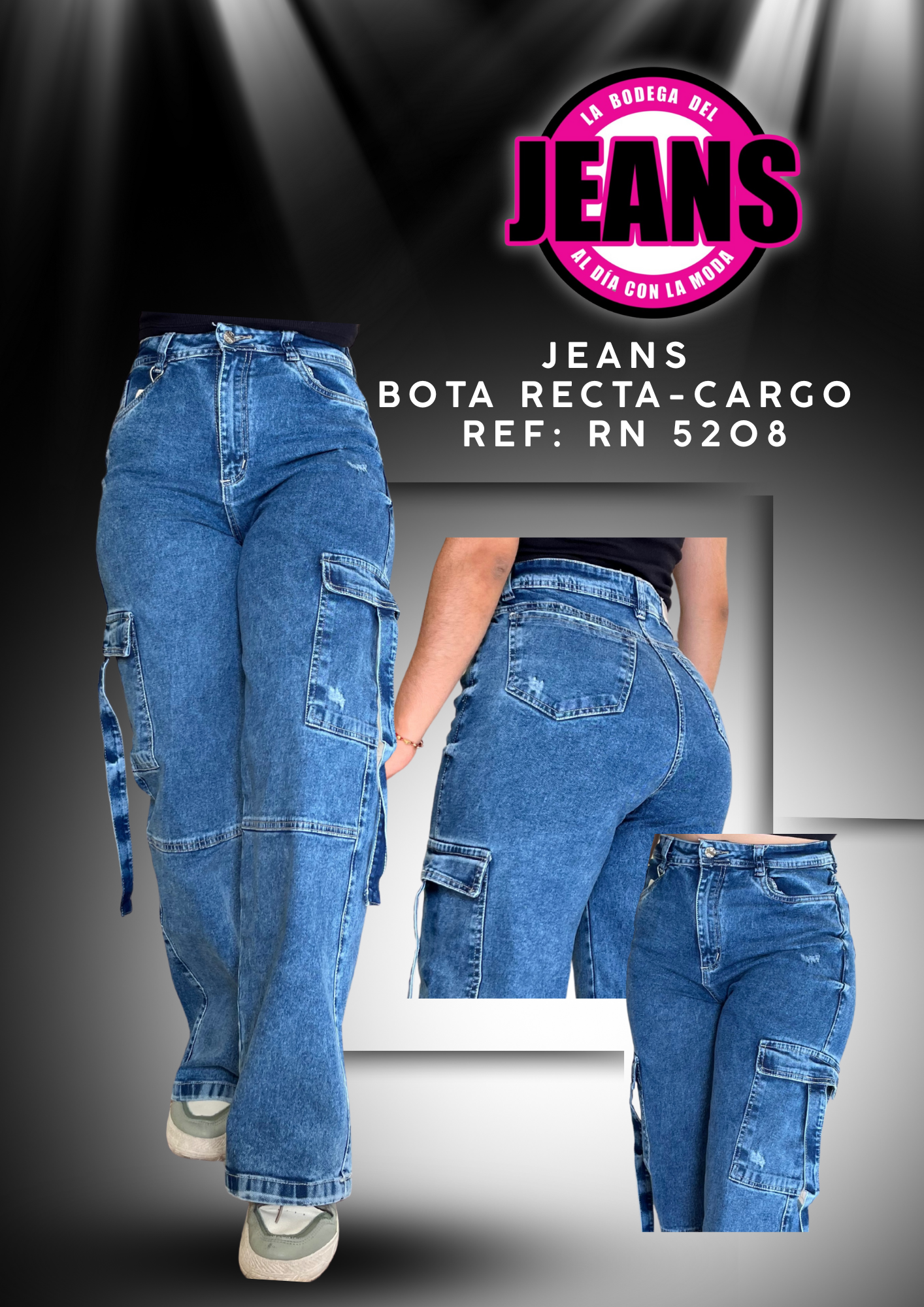 LINEA PLUS, JEANS CARGO BOTA RECTA 5208