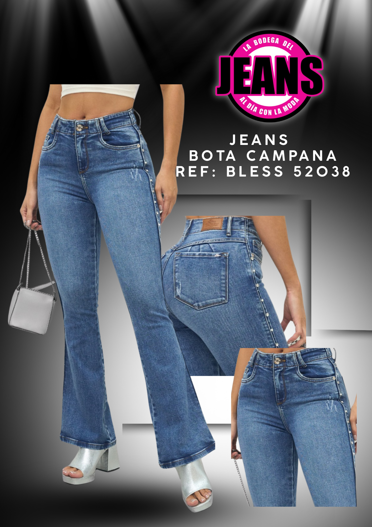 JEANS BOTA CAMPANA, TIRO MEDIO 52038