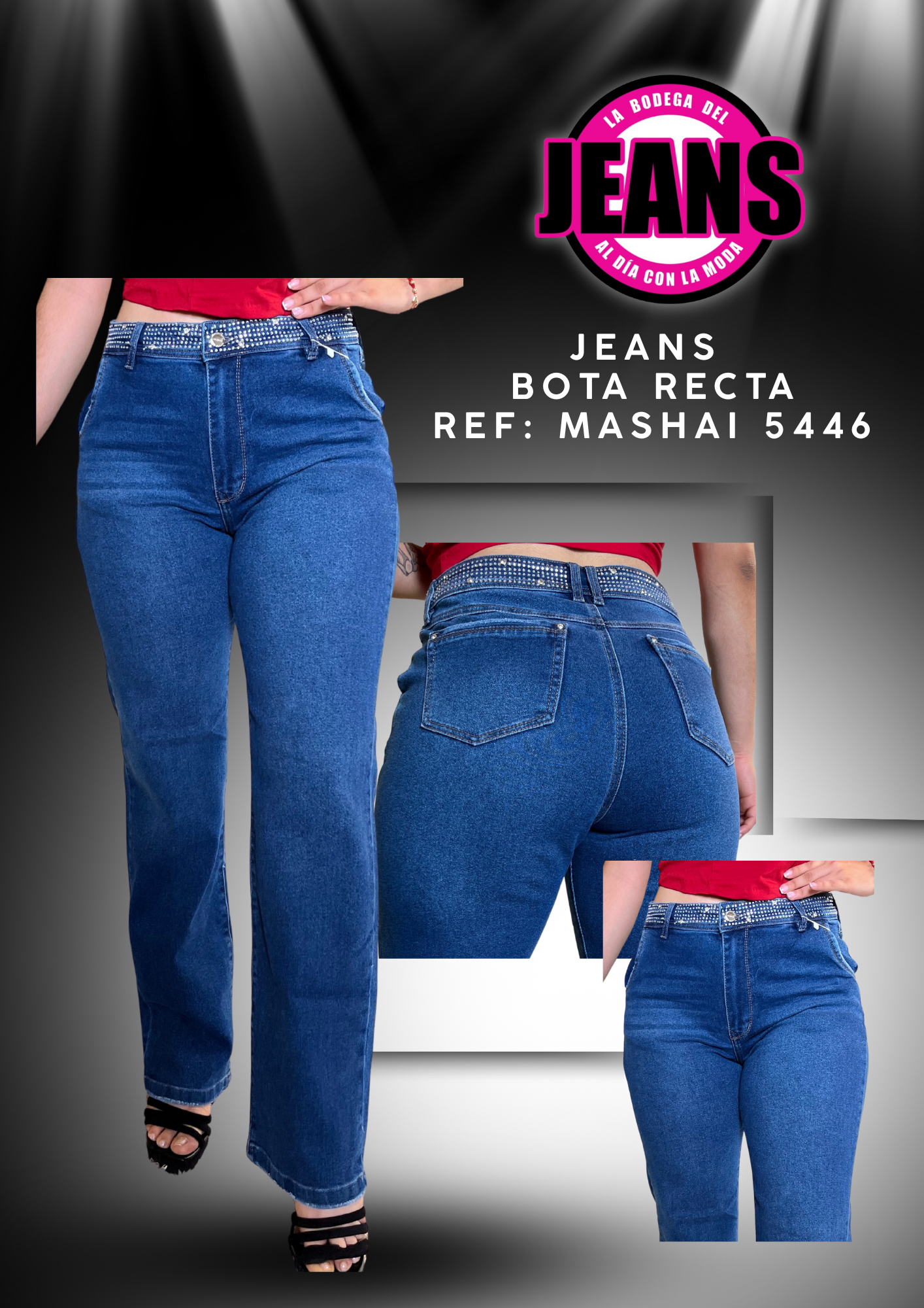 LINEA PLUS, JEANS BOTA RECTA CON PEDRERIA 5446